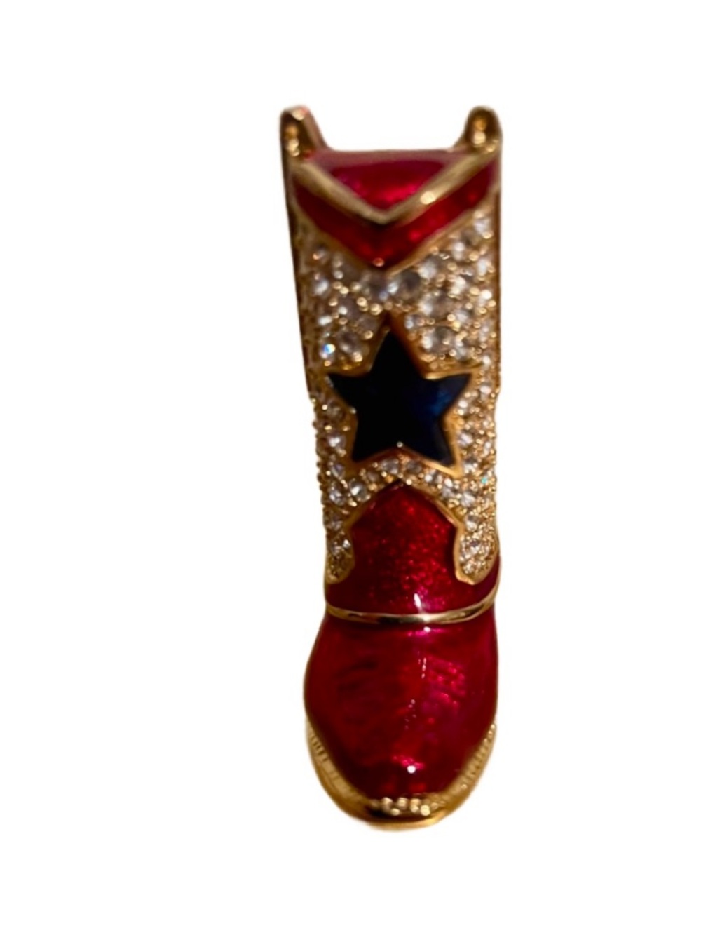 Estee Lauder • Western • Boot • Star • Diamond Stones • Gold Plated • Silver/Red